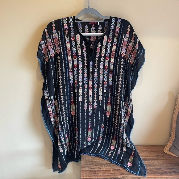 Johnny Was Embroidered Georgette Poncho with Side Slits - Picture 3 of 11